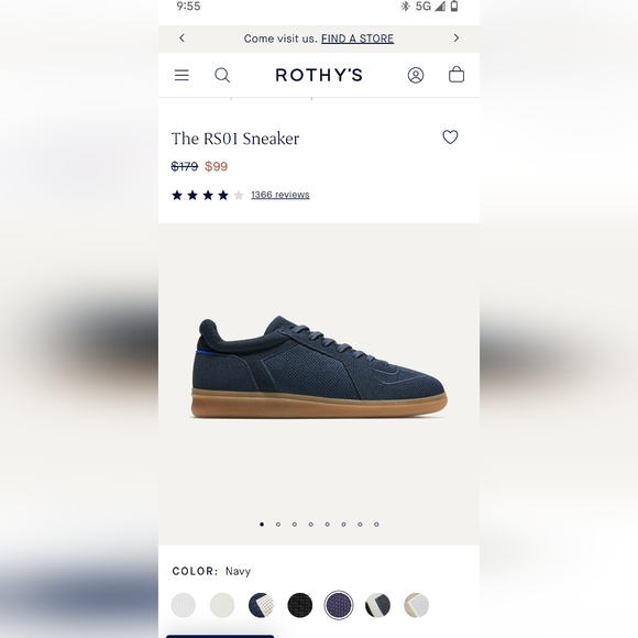 NWT/NIB Rothys Men's RS01 Navy Sneakers - Picture 7 of 10
